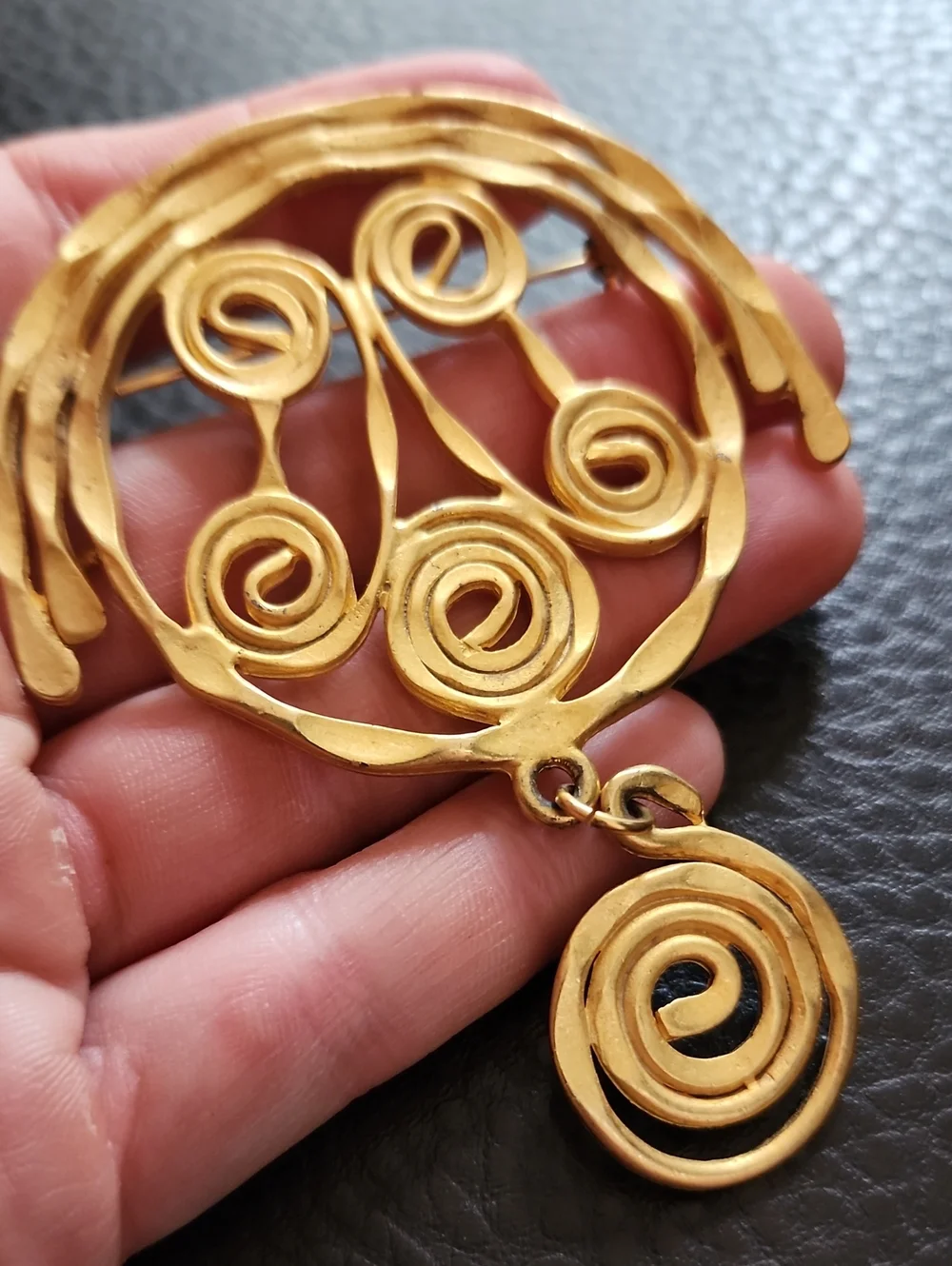 VTG Gold Tone Chunky Abstract Brooch